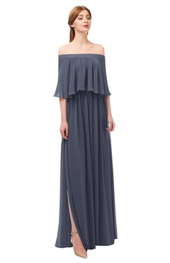 ColsBM Clair Nightshadow Blue Bridesmaid Dresses Glamorous Zipper Ruching Floor Length Off The Shoulder Short Sleeve