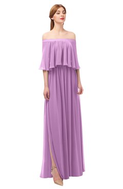 ColsBM Clair Orchid Bridesmaid Dresses Glamorous Zipper Ruching Floor Length Off The Shoulder Short Sleeve