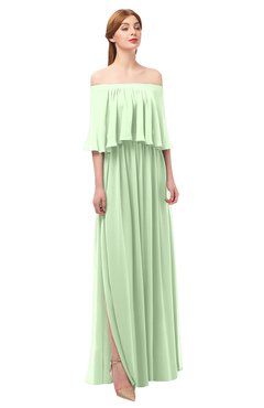 ColsBM Clair Pale Green Bridesmaid Dresses Glamorous Zipper Ruching Floor Length Off The Shoulder Short Sleeve