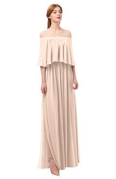 ColsBM Clair Peach Puree Bridesmaid Dresses Glamorous Zipper Ruching Floor Length Off The Shoulder Short Sleeve