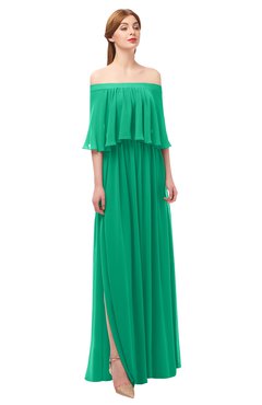 ColsBM Clair Pepper Green Bridesmaid Dresses Glamorous Zipper Ruching Floor Length Off The Shoulder Short Sleeve