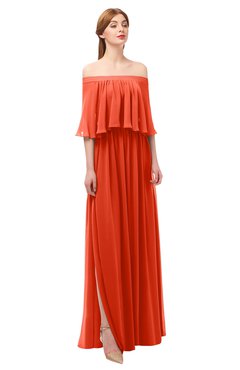 ColsBM Clair Persimmon Bridesmaid Dresses Glamorous Zipper Ruching Floor Length Off The Shoulder Short Sleeve