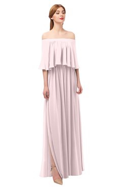 ColsBM Clair Petal Pink Bridesmaid Dresses Glamorous Zipper Ruching Floor Length Off The Shoulder Short Sleeve