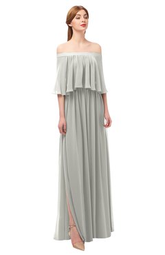 ColsBM Clair Platinum Bridesmaid Dresses Glamorous Zipper Ruching Floor Length Off The Shoulder Short Sleeve