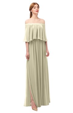 ColsBM Clair Putty Bridesmaid Dresses Glamorous Zipper Ruching Floor Length Off The Shoulder Short Sleeve