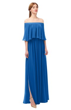 ColsBM Clair Royal Blue Bridesmaid Dresses Glamorous Zipper Ruching Floor Length Off The Shoulder Short Sleeve