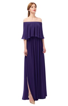 ColsBM Clair Royal Purple Bridesmaid Dresses Glamorous Zipper Ruching Floor Length Off The Shoulder Short Sleeve