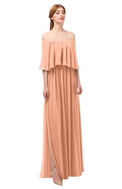 ColsBM Clair Salmon Bridesmaid Dresses Glamorous Zipper Ruching Floor Length Off The Shoulder Short Sleeve