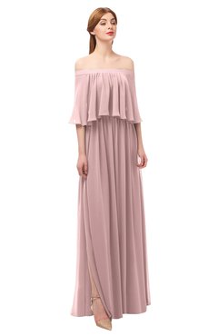 ColsBM Clair Silver Pink Bridesmaid Dresses Glamorous Zipper Ruching Floor Length Off The Shoulder Short Sleeve
