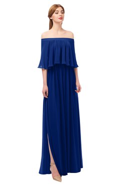 ColsBM Clair Sodalite Blue Bridesmaid Dresses Glamorous Zipper Ruching Floor Length Off The Shoulder Short Sleeve
