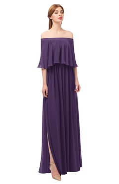 ColsBM Clair Violet Bridesmaid Dresses Glamorous Zipper Ruching Floor Length Off The Shoulder Short Sleeve