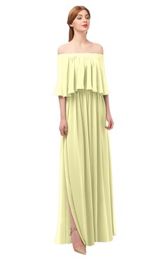 ColsBM Clair Wax Yellow Bridesmaid Dresses Glamorous Zipper Ruching Floor Length Off The Shoulder Short Sleeve