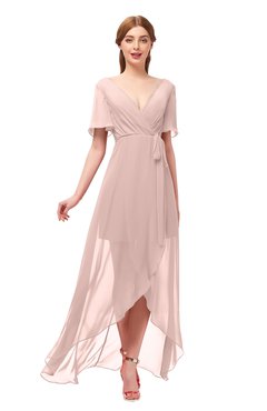 ColsBM Taegan Dusty Rose Bridesmaid Dresses Hi-Lo Ribbon Short Sleeve V-neck Modern A-line