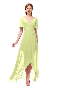 ColsBM Taegan Lime Green Bridesmaid Dresses Hi-Lo Ribbon Short Sleeve V-neck Modern A-line