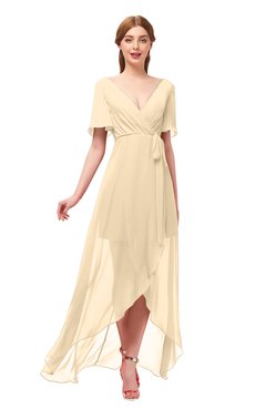 ColsBM Taegan Marzipan Bridesmaid Dresses Hi-Lo Ribbon Short Sleeve V-neck Modern A-line
