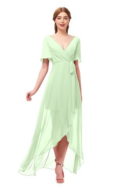 ColsBM Taegan Seacrest Bridesmaid Dresses Hi-Lo Ribbon Short Sleeve V-neck Modern A-line