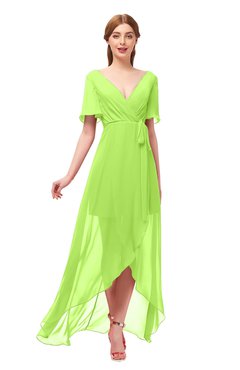 ColsBM Taegan Sharp Green Bridesmaid Dresses Hi-Lo Ribbon Short Sleeve V-neck Modern A-line