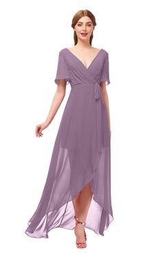 ColsBM Taegan Valerian Bridesmaid Dresses Hi-Lo Ribbon Short Sleeve V-neck Modern A-line