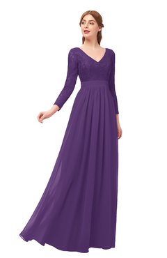 ColsBM Cyan Dark Purple Bridesmaid Dresses Sexy A-line Long Sleeve V-neck Backless Floor Length