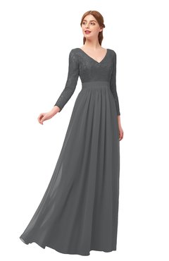 ColsBM Cyan Grey Bridesmaid Dresses Sexy A-line Long Sleeve V-neck Backless Floor Length