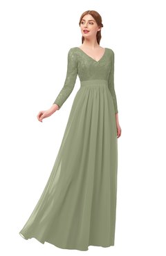 ColsBM Cyan Moss Green Bridesmaid Dresses Sexy A-line Long Sleeve V-neck Backless Floor Length