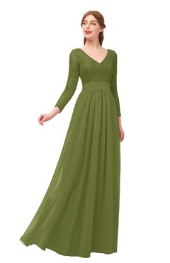 ColsBM Cyan Olive Green Bridesmaid Dresses Sexy A-line Long Sleeve V-neck Backless Floor Length