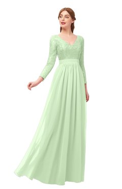 ColsBM Cyan Pale Green Bridesmaid Dresses Sexy A-line Long Sleeve V-neck Backless Floor Length
