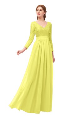 ColsBM Cyan Pale Yellow Bridesmaid Dresses Sexy A-line Long Sleeve V-neck Backless Floor Length