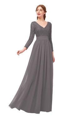 ColsBM Cyan Ridge Grey Bridesmaid Dresses Sexy A-line Long Sleeve V-neck Backless Floor Length