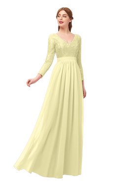 ColsBM Cyan Soft Yellow Bridesmaid Dresses Sexy A-line Long Sleeve V-neck Backless Floor Length