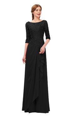 ColsBM Jody Black Bridesmaid Dresses Elbow Length Sleeve Simple A-line Floor Length Zipper Lace