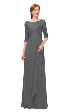 ColsBM Jody Grey Bridesmaid Dresses Elbow Length Sleeve Simple A-line Floor Length Zipper Lace