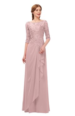 ColsBM Jody Silver Pink Bridesmaid Dresses Elbow Length Sleeve Simple A-line Floor Length Zipper Lace