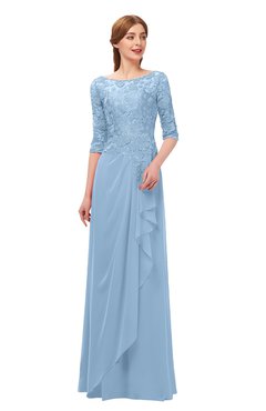 ColsBM Jody Sky Blue Bridesmaid Dresses Elbow Length Sleeve Simple A-line Floor Length Zipper Lace