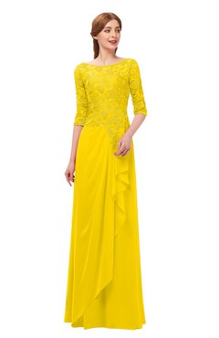 ColsBM Jody Yellow Bridesmaid Dresses Elbow Length Sleeve Simple A-line Floor Length Zipper Lace