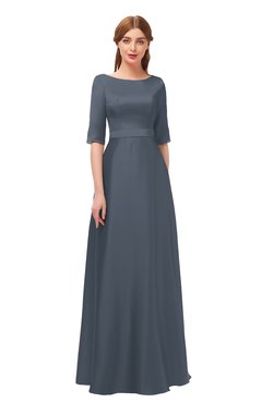 ColsBM Silver Charcoal Bridesmaid Dresses Mature Floor Length Boat Zip up Sash A-line