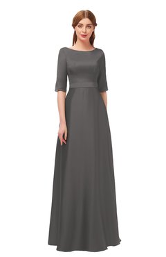 ColsBM Silver Dark Gull Gray Bridesmaid Dresses Mature Floor Length Boat Zip up Sash A-line