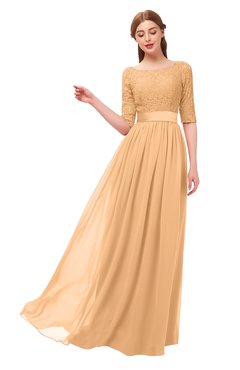 ColsBM Payton Apricot Bridesmaid Dresses Sash A-line Modest Bateau Half Length Sleeve Zip up