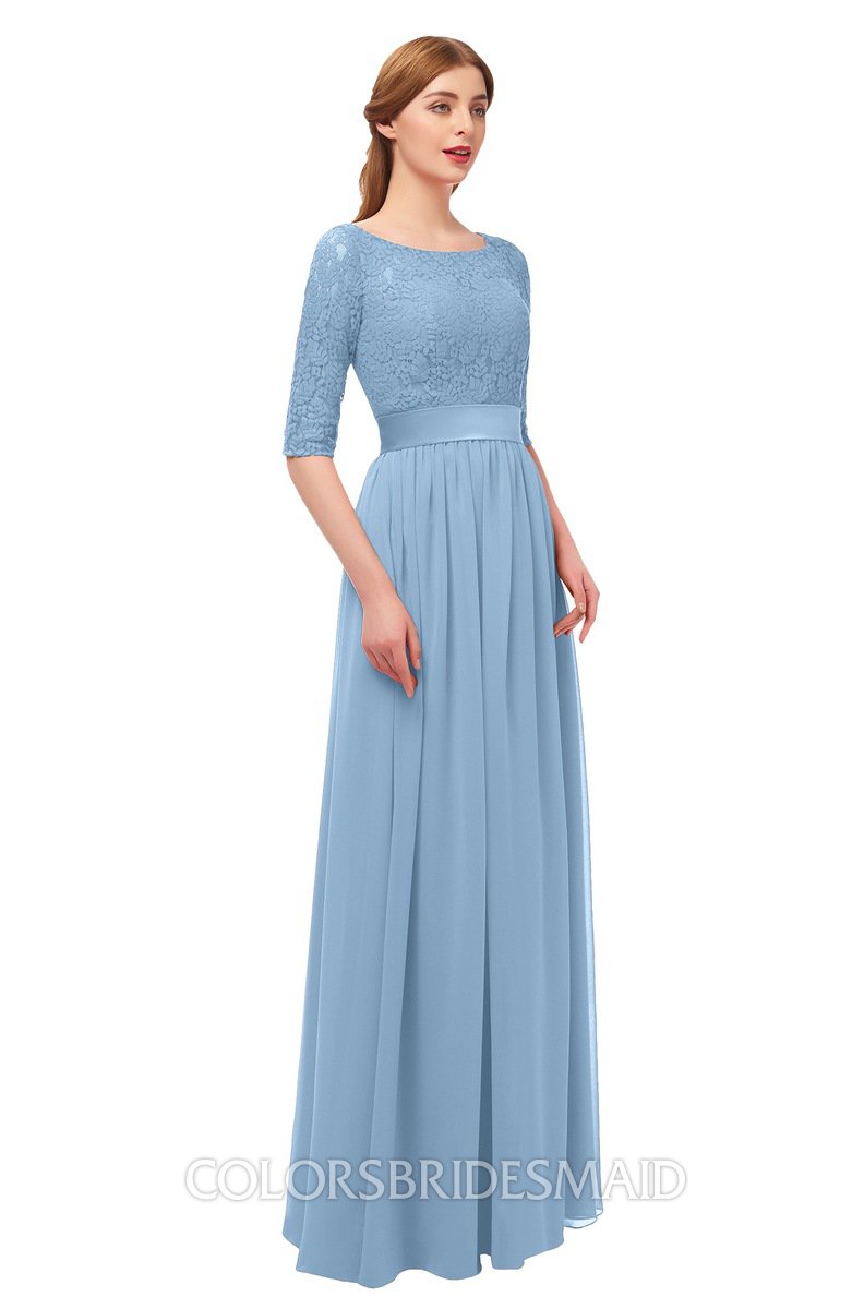 dusty blue modest bridesmaid dresses