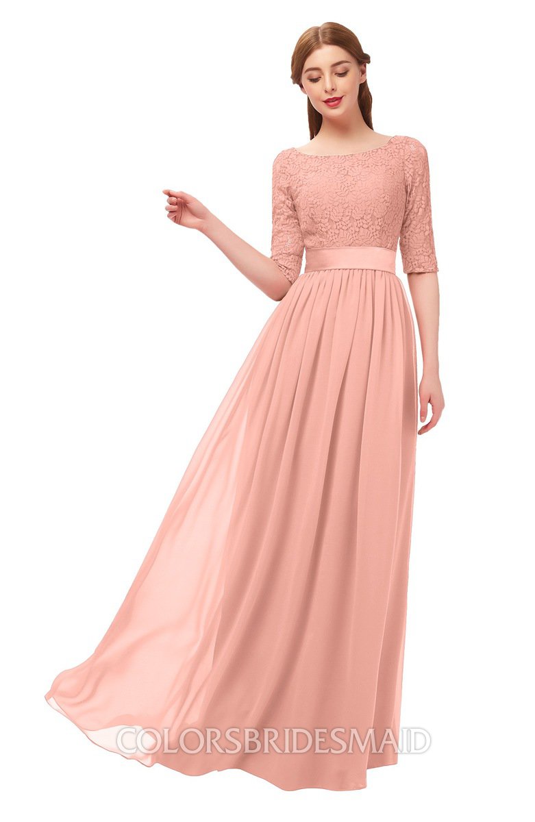 peach bridesmaid dresses with sleeves
