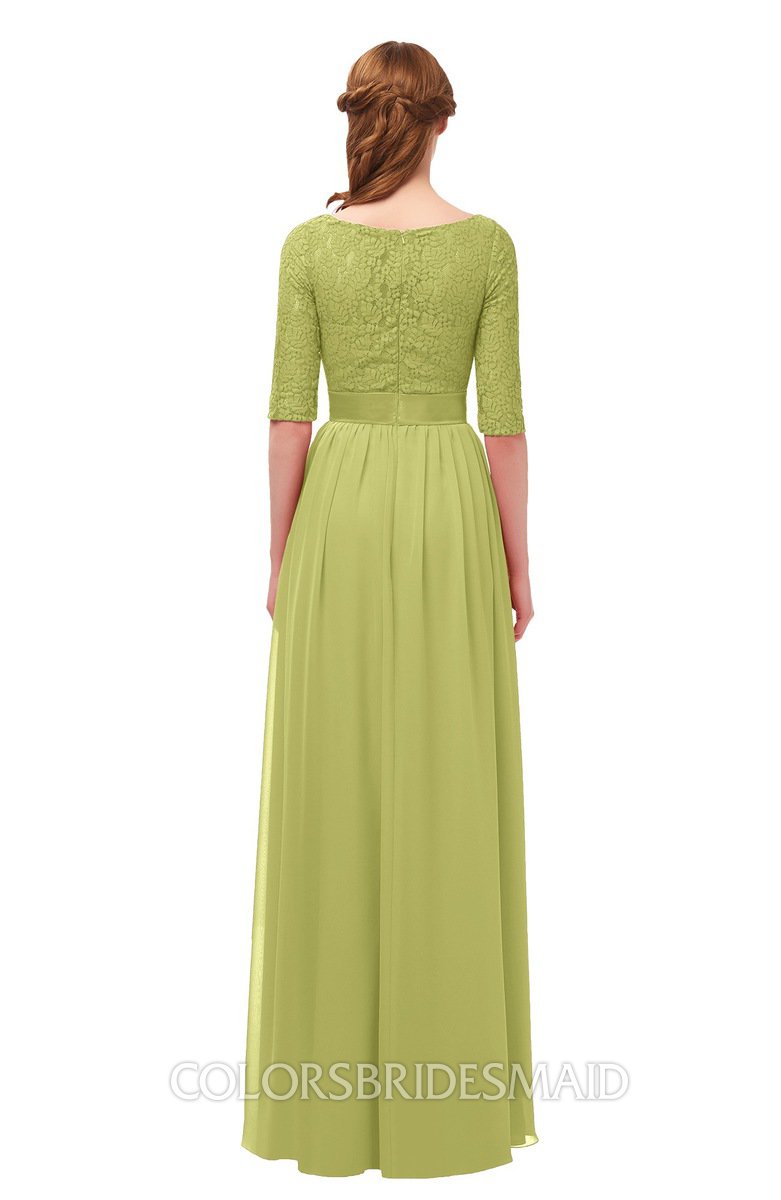 white christmas dresses LONG PISTACHIO GREEN DRESS WITH APPLIQUÉ main image 1