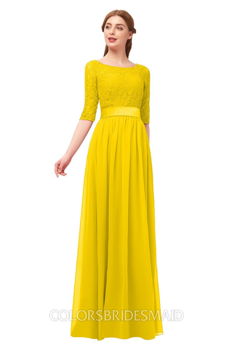 yellow bridesmaid dresses with sleeves