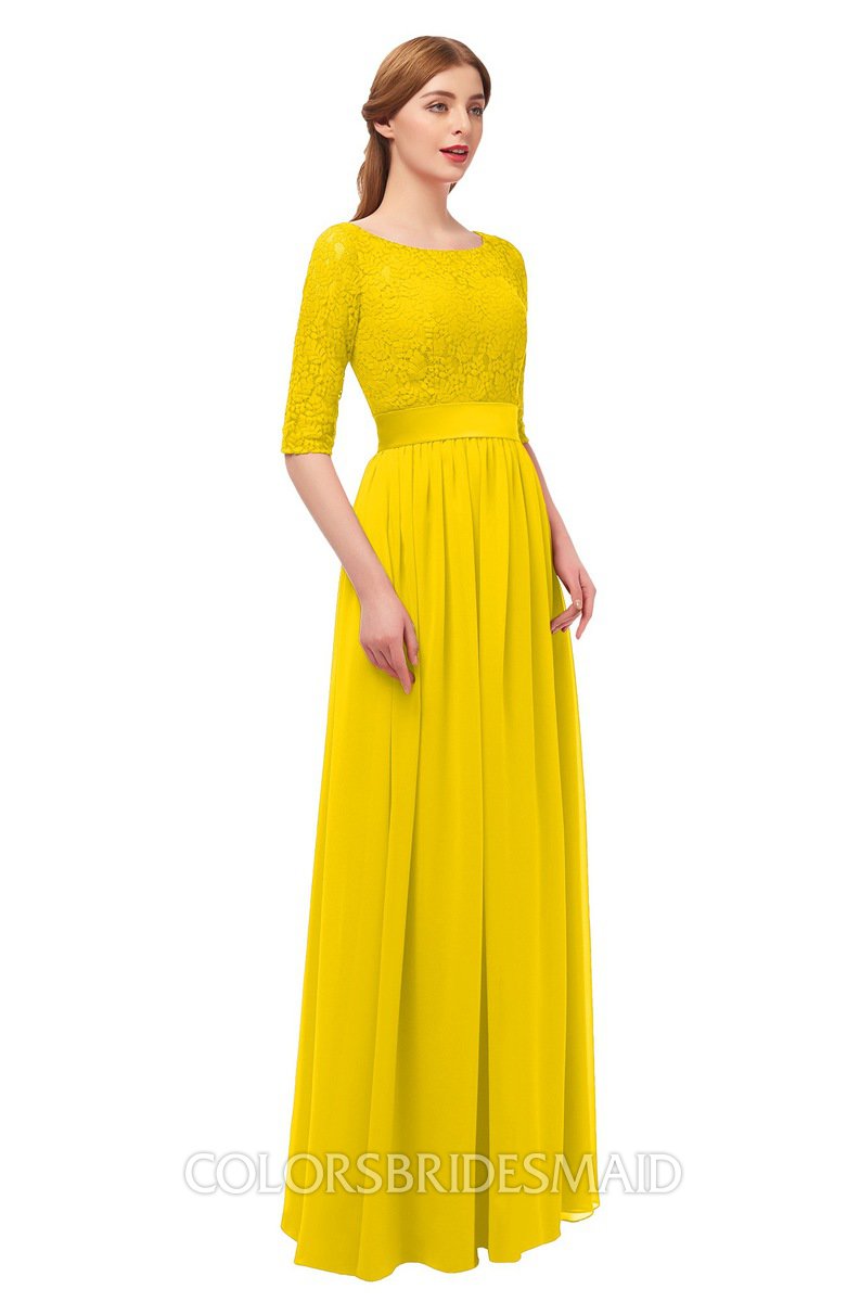 yellow bridesmaid dresses with sleeves