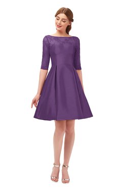 ColsBM Shiloh Eggplant Bridesmaid Dresses Elegant Zipper Elbow Length Sleeve Mini Baby Doll Lace