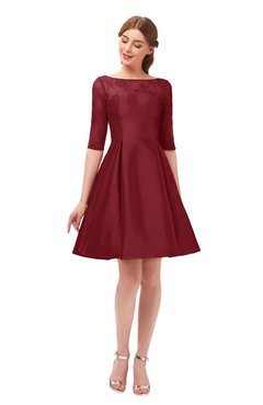 ColsBM Shiloh Maroon Bridesmaid Dresses Elegant Zipper Elbow Length Sleeve Mini Baby Doll Lace