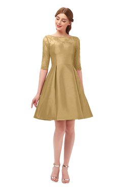 ColsBM Shiloh New Wheat Bridesmaid Dresses Elegant Zipper Elbow Length Sleeve Mini Baby Doll Lace