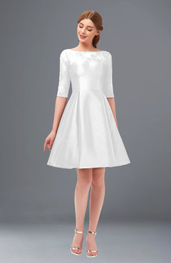 ColsBM Shiloh White Bridesmaid Dresses Elegant Zipper Elbow Length Sleeve Mini Baby Doll Lace
