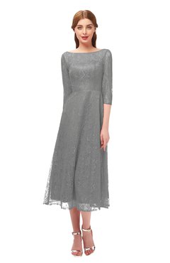 ColsBM Lauryn Frost Grey Bridesmaid Dresses A-line Lace Cute Tea Length Sabrina Three-fourths Length Sleeve