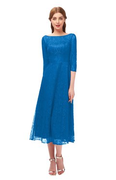 ColsBM Lauryn Royal Blue Bridesmaid Dresses A-line Lace Cute Tea Length Sabrina Three-fourths Length Sleeve