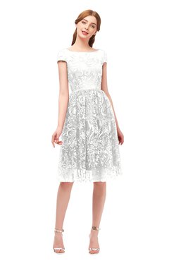 ColsBM Arlie Cloud White Bridesmaid Dresses Lace Classic Zipper Knee Length A-line Short Sleeve